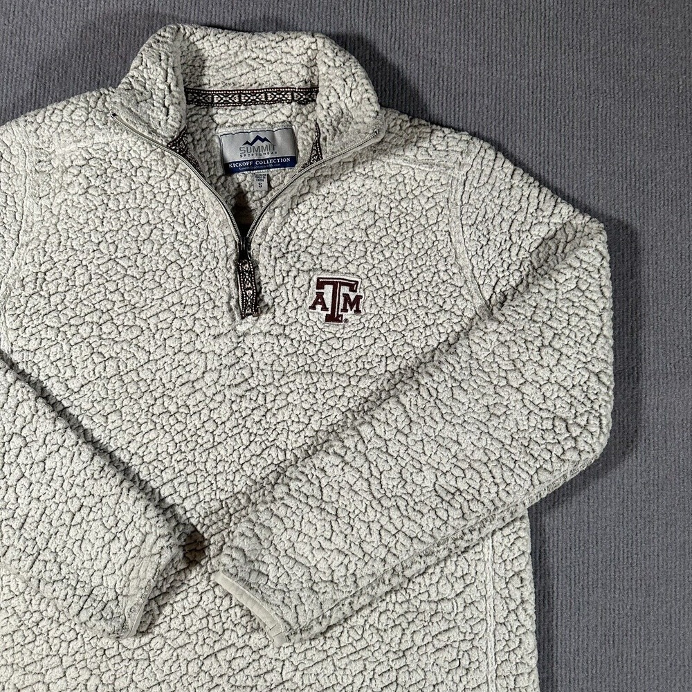 Texas A&M Aggies Mens‎ Small Fleece 1/4 Zip Jacket White Gigem Football - Picture 2 of 8